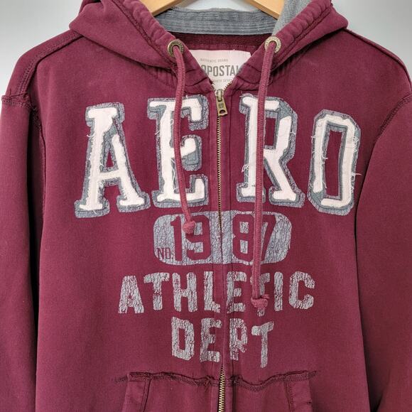 Aeropostale Hoddie Zip Y2K Grunge Casual Burgundy Sz L Athleisure Loungewear - Picture 2 of 8